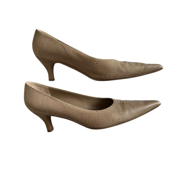Salvatore Ferragamo Giusy Beige Lizard Print Leather Kitten Heel Pumps Size 8,5 - Picture 6 of 12